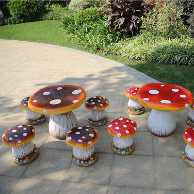 仿真擺件小區庭院花園幼兒園林景觀雕塑裝飾擺件戶外玻璃鋼蘑菇桌椅座椅佈置品落地
