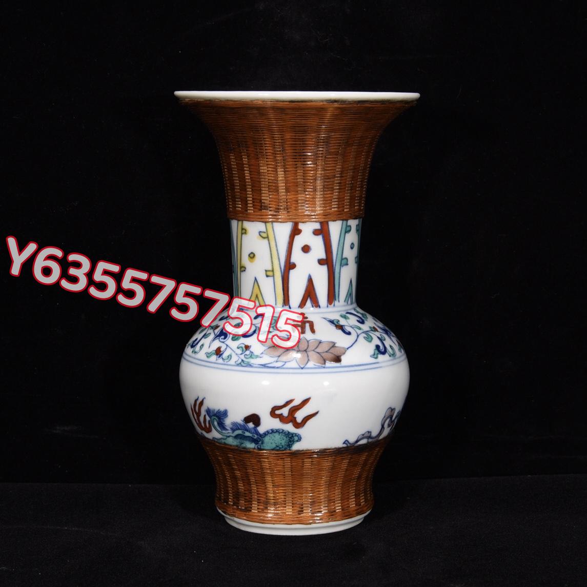 明成化青花斗彩竹條瓶16×9，5T555 瓷器窯瓷多色釉瓷【古玩典藏】2555