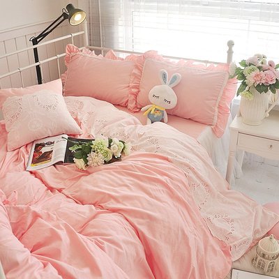 鋪棉兩用被 加大雙人床罩 公主風床罩 雅緻 淺粉色 蕾絲床罩 結婚床罩 床裙組 荷葉邊床罩 含愛心一顆
