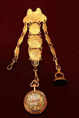 【家與收藏】極品珍藏歐洲百年古董名錶18世紀Constantine江詩丹頓琺瑯微型畫18K金純銀仕女珠寶懷錶/鍊錶