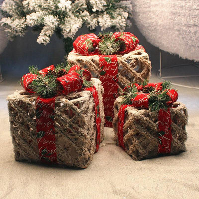 圣誕節裝飾禮品盒鐵藝發光禮盒堆頭擺件圣誕樹櫥窗場景布置禮物盒-奇點家居