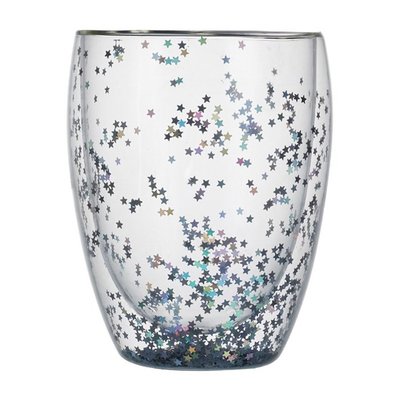 [愛雜貨]星空雙層玻璃杯 300ml 星星閃片 真空保溫杯 保溫隔熱杯 高硼矽耐熱杯 造型杯 耐熱玻璃杯