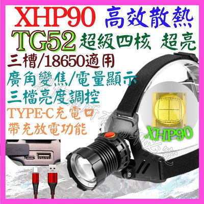 【購生活】TG52 頭燈 XHP90 大4核心 P90 18650 3檔 強光頭燈 USB充放電 廣角變焦 P70 工作燈