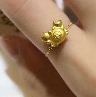 黃金潘朵拉珠 3D硬黃金 招財螃蟹可調戒指