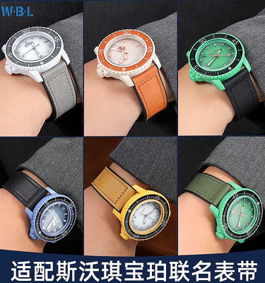 代用錶帶 手錶配件 適配Swatch BLancpain斯沃琪寶珀聯名款五大洋北冰洋磁吸真皮錶帶