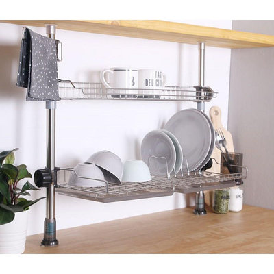 韓國頂天立地廚房不鏽鋼瀝水架雙層(60cm) 廚房收納架 廚房層架 碗筷架