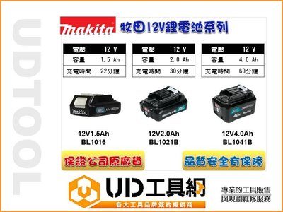 @UD工具網@Makita 牧田12V 1.5Ah BL1016滑軌式鋰電池 耐震 低放電量 清晰電容量顯示
