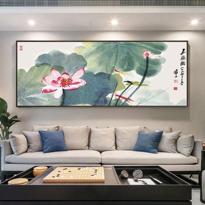 現貨：新中式客廳裝飾畫茶室書房壁畫古典國畫花鳥畫沙發背景墻掛畫橫版