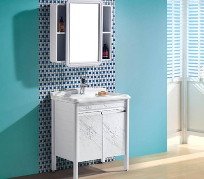 FUO衛浴:80公分 合金材質櫃體 陶瓷盆立式浴櫃組(含鏡櫃,龍頭) T9009-80
