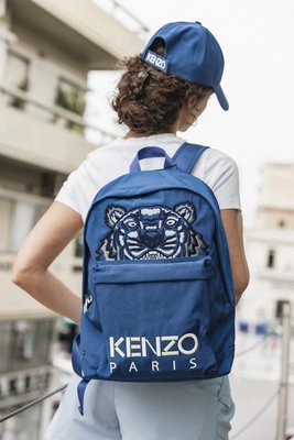 【限時大折扣預購】22春夏正品KENZO Canvas Kampus Tiger老虎頭刺繡logo 藍色 帆布尼龍後背包