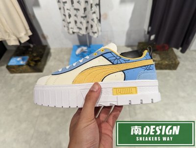 南🔥2023 9月 PUMA THE SMURFS Mayze 厚底 小花 增高 麂皮 女款 藍黃 394874-01