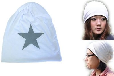 【海倫精坊】四季可用~星狀圖騰雙層薄版素面白色彈性帽~坐月子化療(特價１５０元)B813