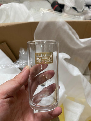 日本進口日本產中古vintage朝日asahi收藏款印花無鉛玻璃杯啤酒杯扎啤杯透明水杯子果汁飲料杯中號，口徑5.5cm高11cm，