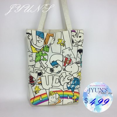 JYUN'S 新品日本環球影城同步帆布包史努比彩虹系列snoopy單肩女包手提袋帆布袋 1款 預購