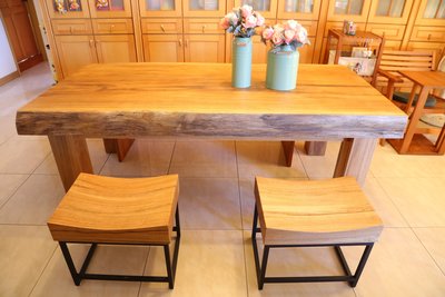 【原味手工家具】馬來柚木餐桌、餐椅、小板凳、鐵腳-台南 原木 家具