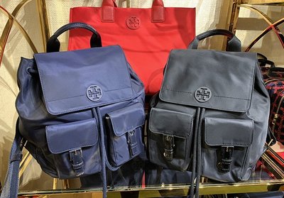 【全新正貨私家珍藏】TORY BURCH Quinn Backpack 新款藍色尼龍雙肩包/背包~