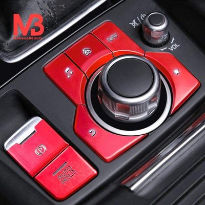 MAZDA 馬自達 3 6 CX-5 CX-9 2016-2020 中控臺貼紙的 7pcs 紅色電子手剎多媒體按鈕蓋飾條