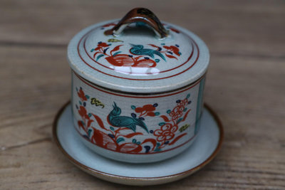 蓋罐 日本回流赤繪粗陶蓋罐（帶杯托） 有田燒隆泉窯名家手作粗