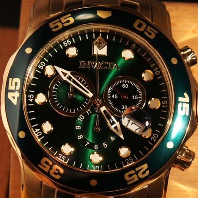 現貨#現貨 invicta手錶男 一米勞綠水鬼18K鍍金大錶盤潛水腕錶簡約