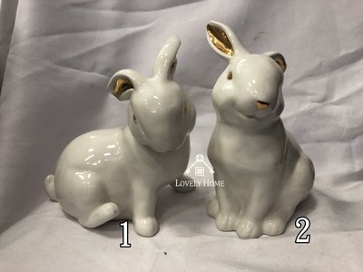 （台中 可愛小舖）日式鄉村風仿可愛兔子陶瓷娃娃  金耳朵兔子 兔擺式 店面擺飾櫃檯擺飾民宿餐廳居家
