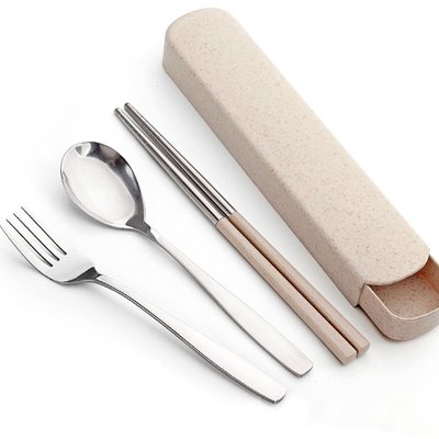 不銹鋼便攜餐具套裝筷子勺子叉子套裝學生上班族外出餐具三件套