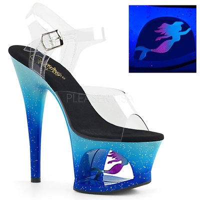 Shoes InStyle《七吋》美國品牌 PLEASER 原廠正品透明霓虹螢光金蔥漸層人魚公主厚底高跟涼鞋 『黑藍色』