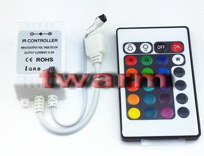 《德源科技》r)LED七彩燈控制器RGB控制器燈條控制器含遙控器12v迷你手動控制(24鍵紅外控制器)
