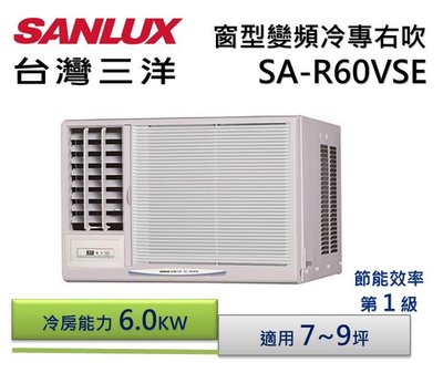 SANLUX 台灣三洋 變頻窗型左/右吹式冷氣SA-R60VSE/SA-L60VSE
