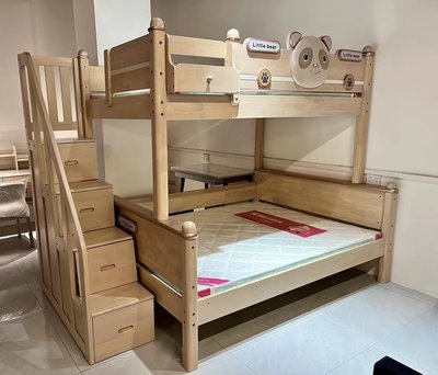 橡木上下子母床雙層護欄小戶型全實木書架兒童床掛步梯-默認最小規格價錢 其它規格請諮詢客服#促銷 #現貨