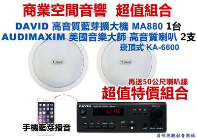 【昌明視聽】DAVID MA-880 藍芽高音質擴大機+美國音樂大師 KA-6600 二支 商業空間音響超值組合