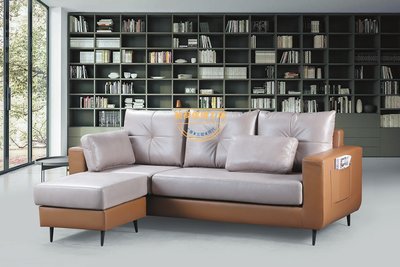 ☆[新荷傢俱]E 1107 (211公分) L型皮沙發 左右通用L沙發 功能型沙發 科技布沙發 左右通用