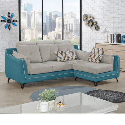 【在地人傢俱】24 來來購-孔蒂杏色藍綠色雙色麻布L型獨立筒沙發/三人沙發+腳椅~全組.附抱枕 ZX442-3