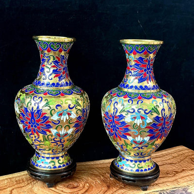 景泰藍花瓶一對 景泰藍純銅花瓶 琺瑯彩花瓶 客廳擺件收藏 精品收藏 1316