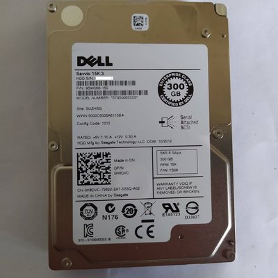 Dell/Seagate ST9300653SS 6Gbps 15k SAS 300GB/300G 2.5"伺服器用硬碟（D33027)