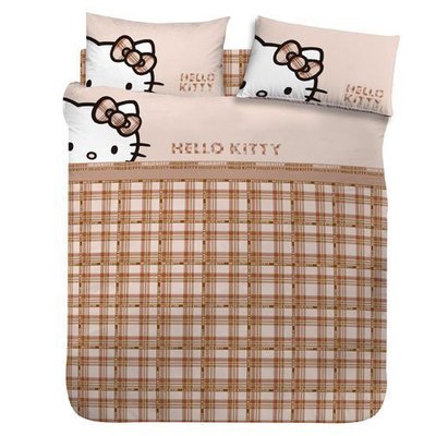 (免運)100%精梳棉單人床包兩用被三件組【Hello Kitty蘇格蘭-咖】 三麗鷗正版卡通 台灣製MIT~華隆寢飾