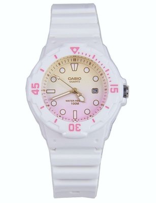 CASIO WATCH 卡西歐小巧粉紅粉黃混搭潛水風格白色膠帶運動腕錶 型號：LRW-200H-4E2【神梭鐘錶】