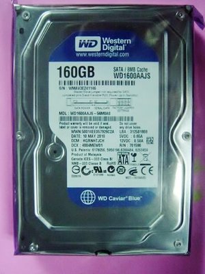 保固1年新庫存WD 3.5吋 160G SATA 電腦硬碟：WD1600AAJS