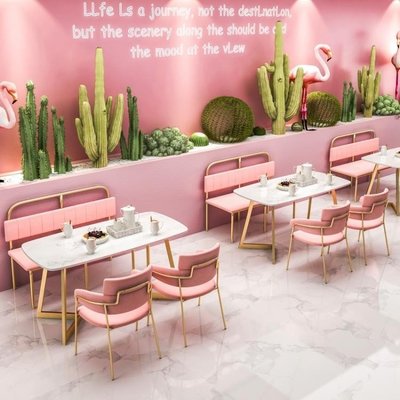 餐廳沙發北歐簡約ins風網紅奶茶店桌椅組合卡座桌子沙發咖啡廳餐飲甜品店 LXshk促銷
