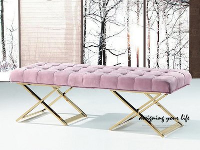 【DYL】阿拉蕾5尺床尾椅、玄關椅-粉紅絨布(免運費)A系列174A