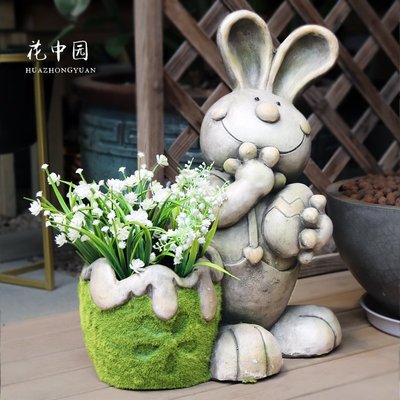【熱賣精選】兔子可愛花盆陽臺動物花園裝飾創意庭院布置戶外擺件卡通造型園藝
