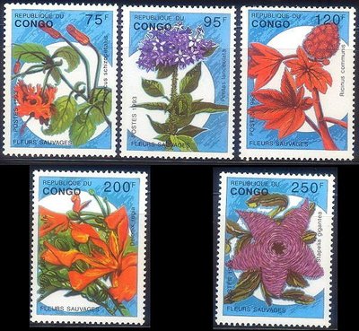 剛果1993『野生花卉花朵 - 高額套票』大型5全