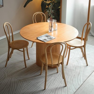 北歐現代簡約實木餐桌家用小戶型圓桌吃飯桌子網紅餐桌椅組合圓型 西洋紅促銷