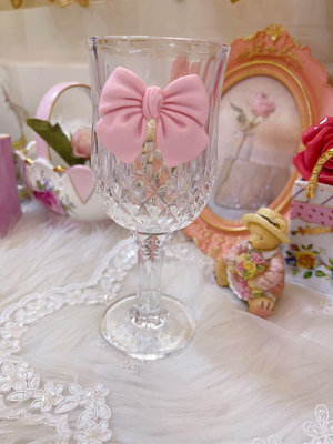 粉紅玫瑰精品屋～🎀少女心蝴蝶結玻璃紅酒高腳杯🎀