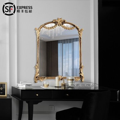 熱銷 浴室鏡 化妝鏡 紅雕花立式壁爐墻掛裝飾復古衛生間鏡子
