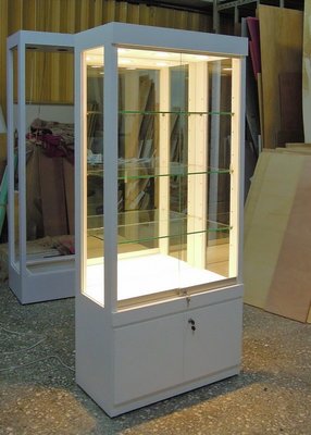 公仔櫃《全一木工坊》LED玻璃展示櫃、珠寶櫃、公仔展示櫃、精品櫃、手機櫃、飾品櫃、展示櫃、眼鏡櫃、模型櫃, 白色展示櫃