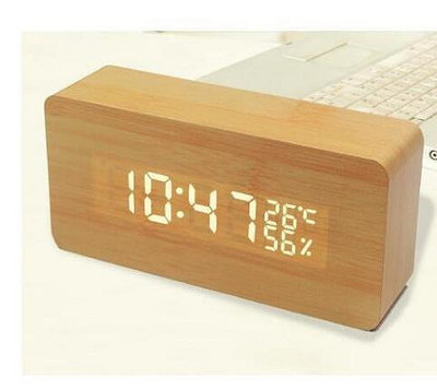 木頭時鐘 USB 聲控鬧鐘木質鬧鐘木頭鬧鐘電子鬧鐘日期 溫度 濕度迷你鬧鐘、LED鬧鐘