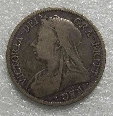 原味英國1896年披紗1-2克郎銀幣