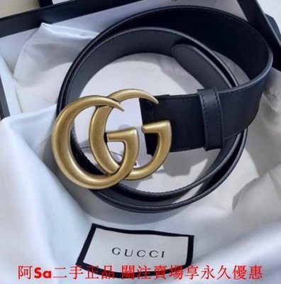 阿Sa二手  Gucci GG buckle 皮帶 黑色 寬度4cm 男女款 情侶款 現貨