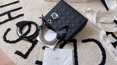 【二手】Dior 戴妃包 迪奧黑色磨砂五格經典款手提包