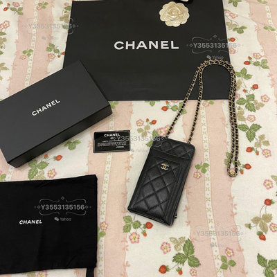 時尚萬歲 Chanel超美真品黑金荔枝皮手機卡夾錢包多用途